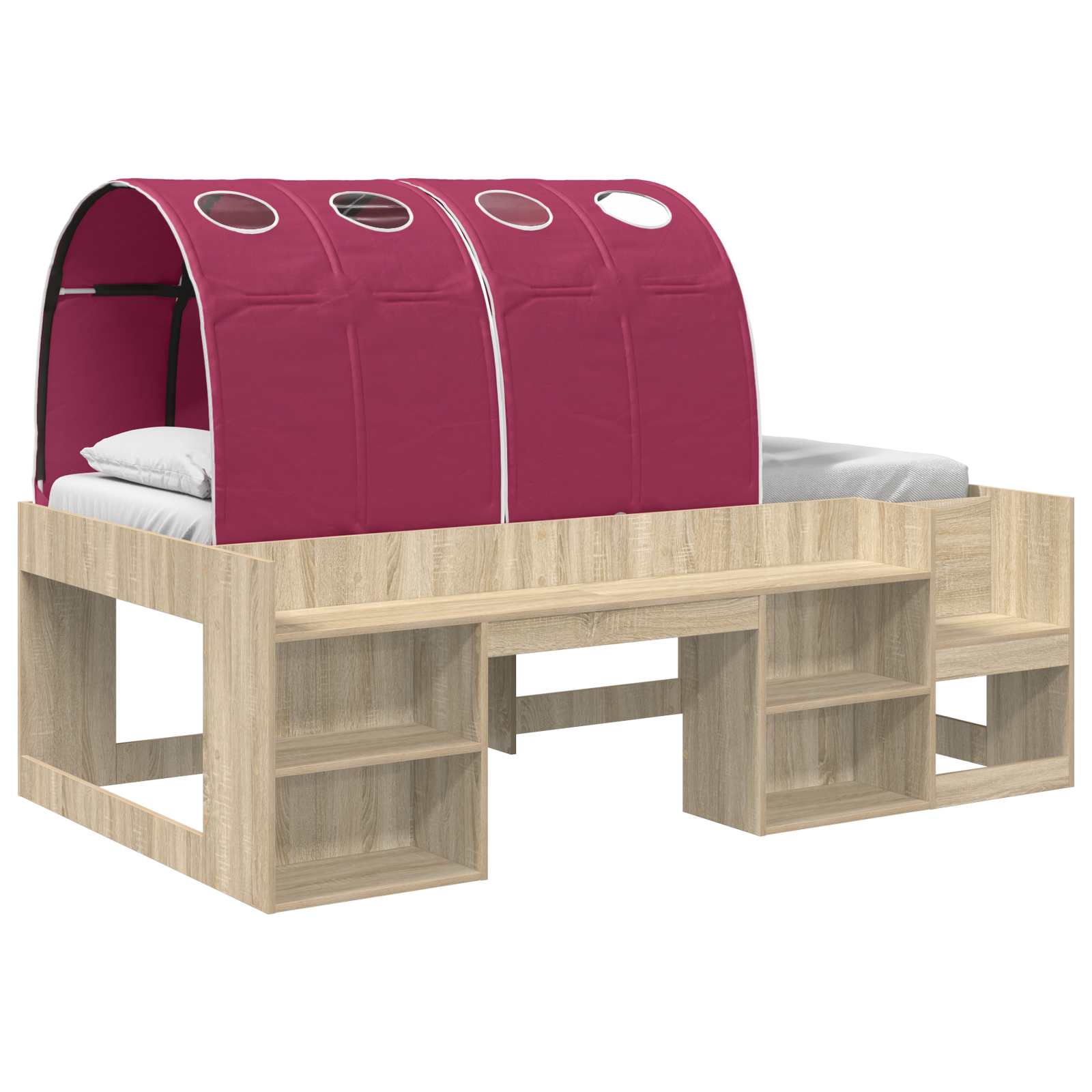 vidaXL Bed Frame with Tunnel 3 pcs Sonoma Oak and Red Engineered Wood 2