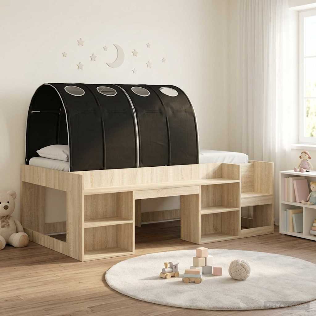 vidaXL Bed Frame with Tunnel with Shelf 3 pcs Sonoma Oak and Black 1