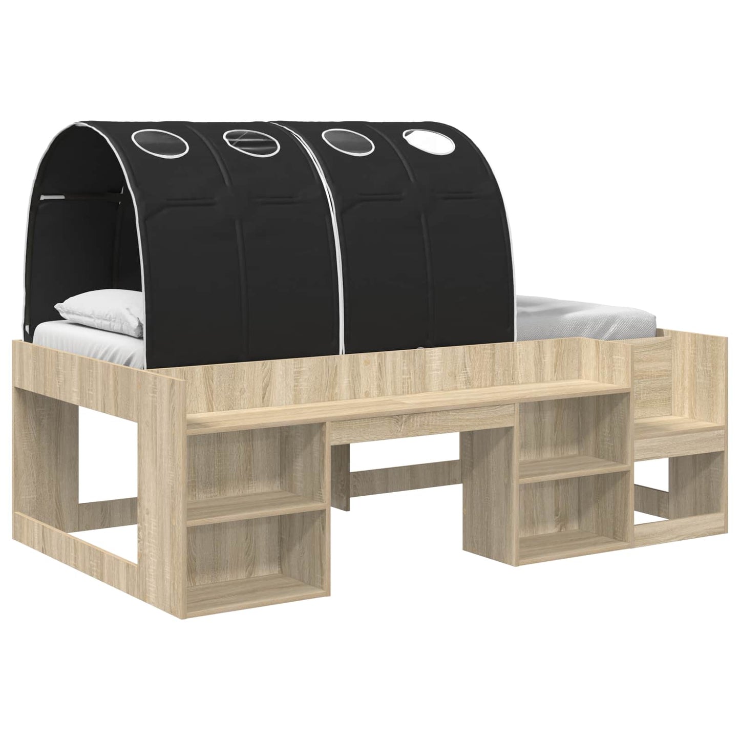 vidaXL Bed Frame with Tunnel with Shelf 3 pcs Sonoma Oak and Black 2