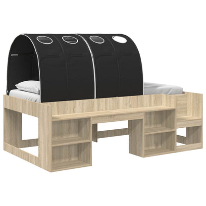 vidaXL Bed Frame with Tunnel with Shelf 3 pcs Sonoma Oak and Black 2