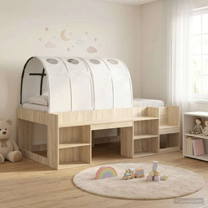 vidaXL Bed Frame with Tunnel with Shelf 3 pcs Sonoma Oak and White 1