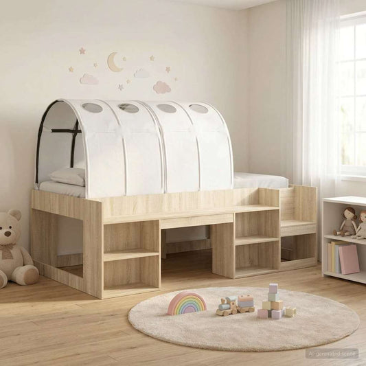 vidaXL Bed Frame with Tunnel with Shelf 3 pcs Sonoma Oak and White 1