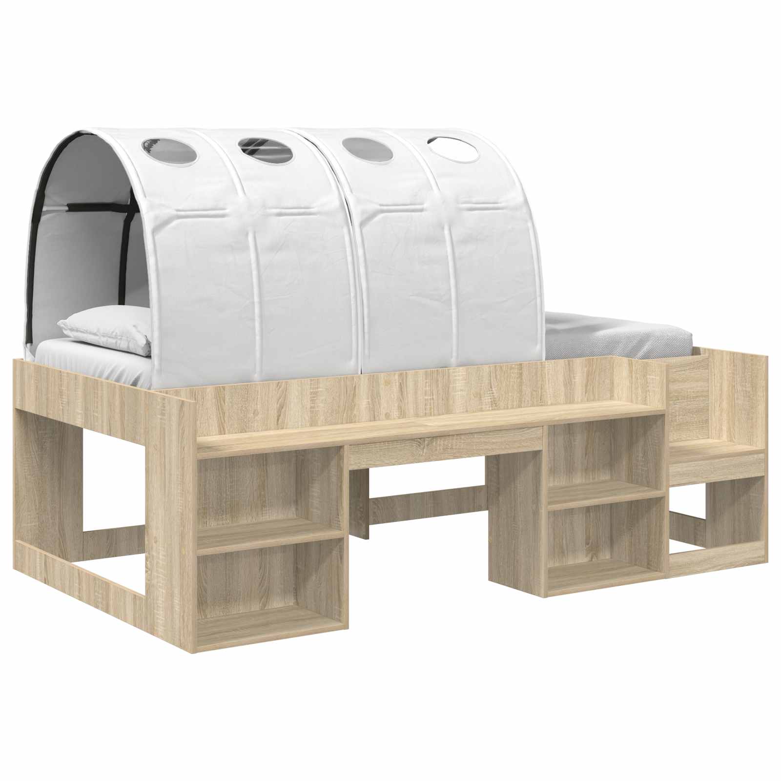 vidaXL Bed Frame with Tunnel with Shelf 3 pcs Sonoma Oak and White 2
