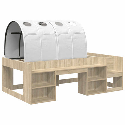 vidaXL Bed Frame with Tunnel with Shelf 3 pcs Sonoma Oak and White 3