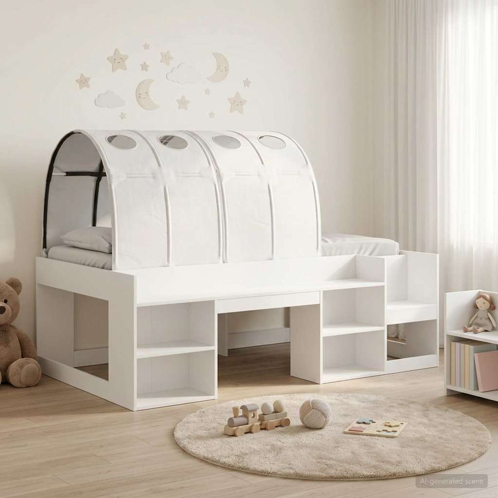 vidaXL Bed Frame with Tunnel with Shelf 3 pcs White Engineered Wood 1