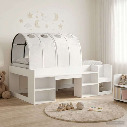 vidaXL Bed Frame with Tunnel with Shelf 3 pcs White Engineered Wood 1