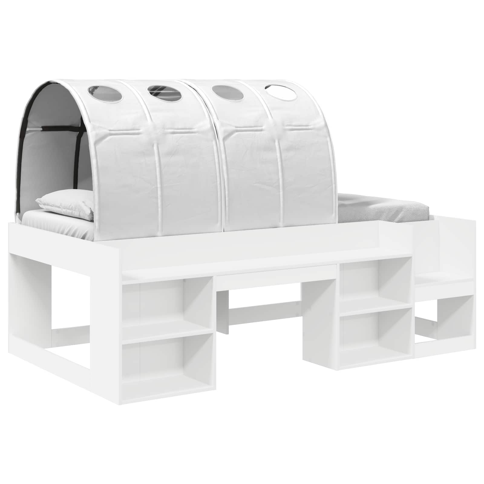 vidaXL Bed Frame with Tunnel with Shelf 3 pcs White Engineered Wood 2