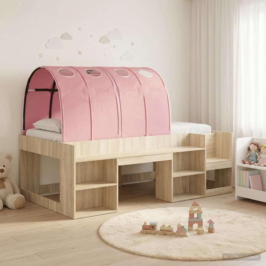 vidaXL Bed Frame with Tunnel 3 pcs Sonoma Oak and Pink Engineered Wood 1