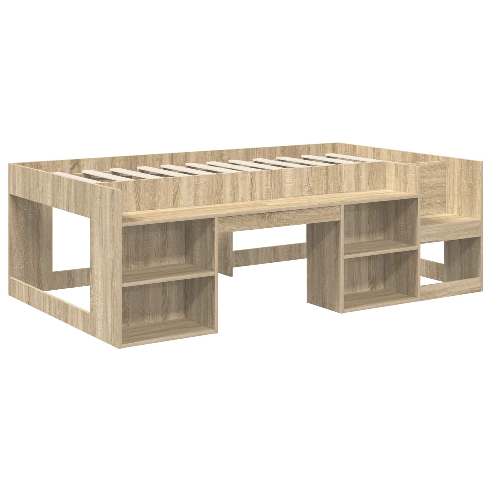 vidaXL Bed Frame with Tunnel 3 pcs Sonoma Oak and Red Engineered Wood 4