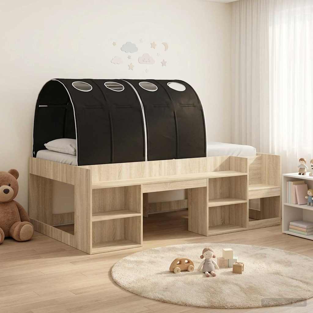 vidaXL Bed Frame with Tunnel with Shelf 3 pcs Sonoma Oak and Black 1
