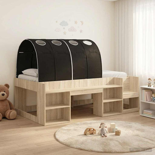 vidaXL Bed Frame with Tunnel with Shelf 3 pcs Sonoma Oak and Black 1
