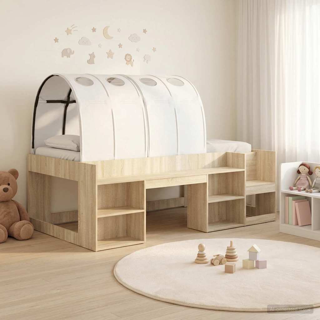 vidaXL Bed Frame with Tunnel with Shelf 3 pcs Sonoma Oak and White 1
