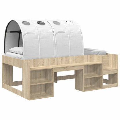 vidaXL Bed Frame with Tunnel with Shelf 3 pcs Sonoma Oak and White 2
