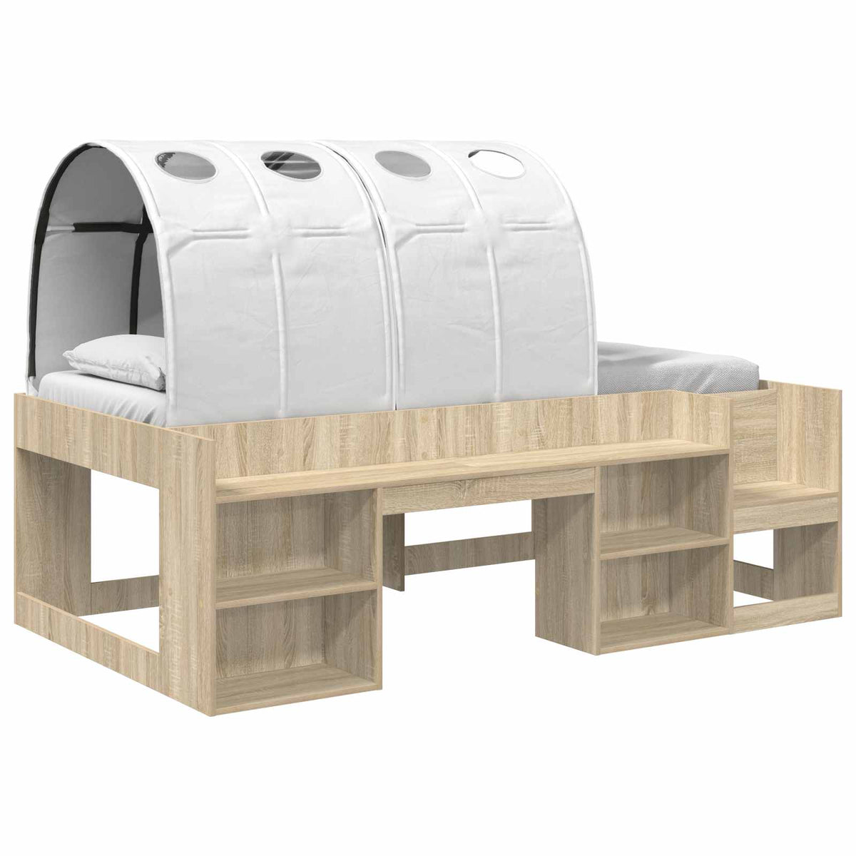 Bed Frame with Tunnel 3 pcs Engineered Wood Sonoma oak and white