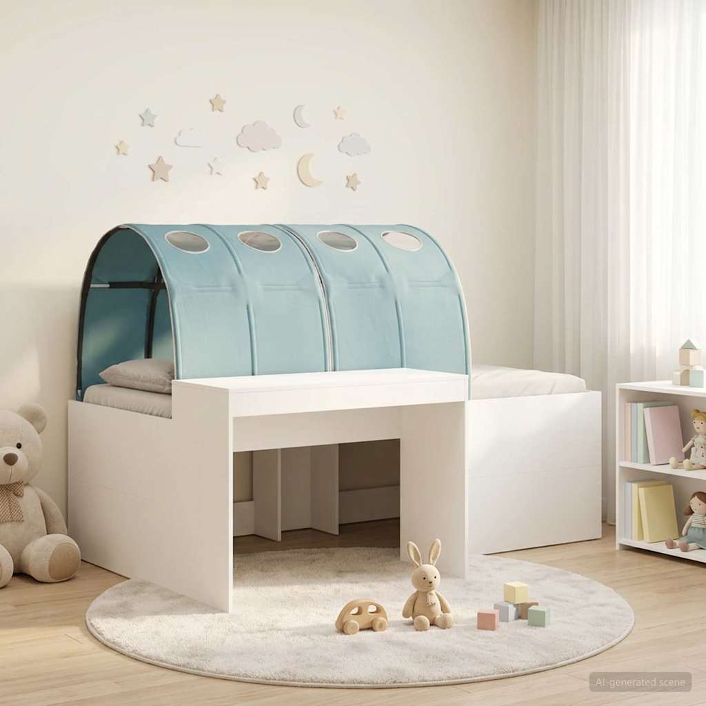 vidaXL Bed Frame with Tunnel with Shelf 3 pcs White and Light Blue 1
