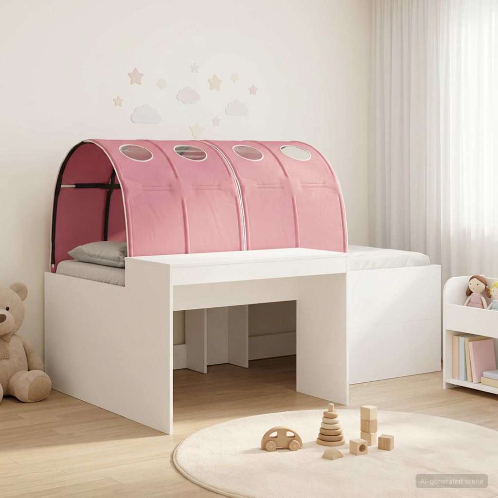 vidaXL Bed Frame with Tunnel 3 pcs White and Pink Engineered Wood 1