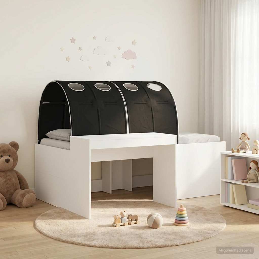 vidaXL Bed Frame with Tunnel 3 pcs White and Black Engineered Wood 1