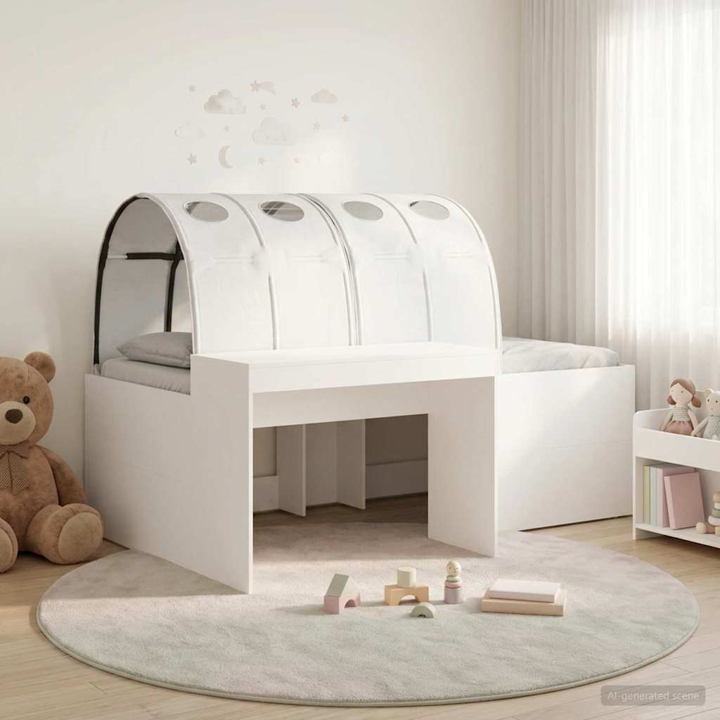 vidaXL Bed Frame with Tunnel with Shelf 3 pcs White Engineered Wood 1