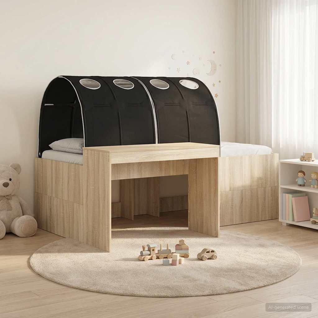 vidaXL Bed Frame with Tunnel with Shelf 3 pcs Sonoma Oak and Black 1