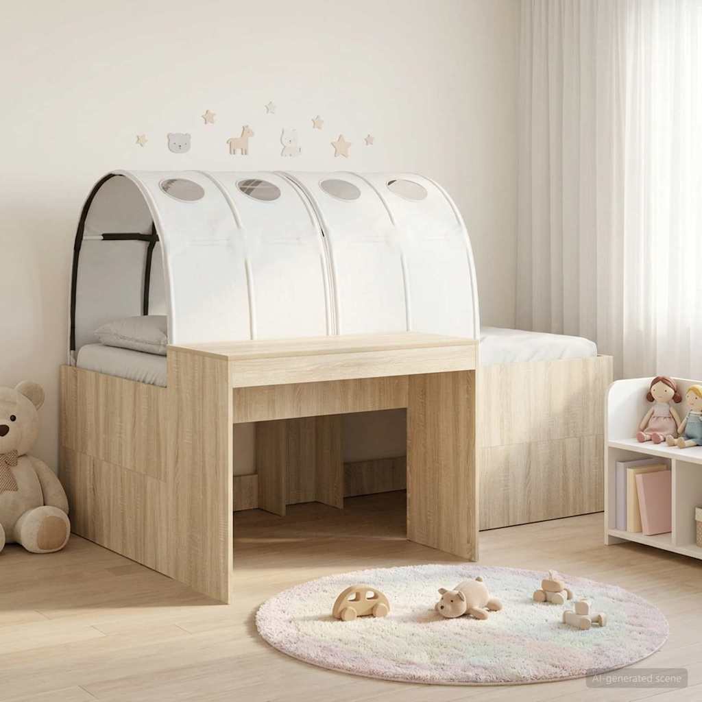 vidaXL Bed Frame with Tunnel with Shelf 3 pcs Sonoma Oak and White 1
