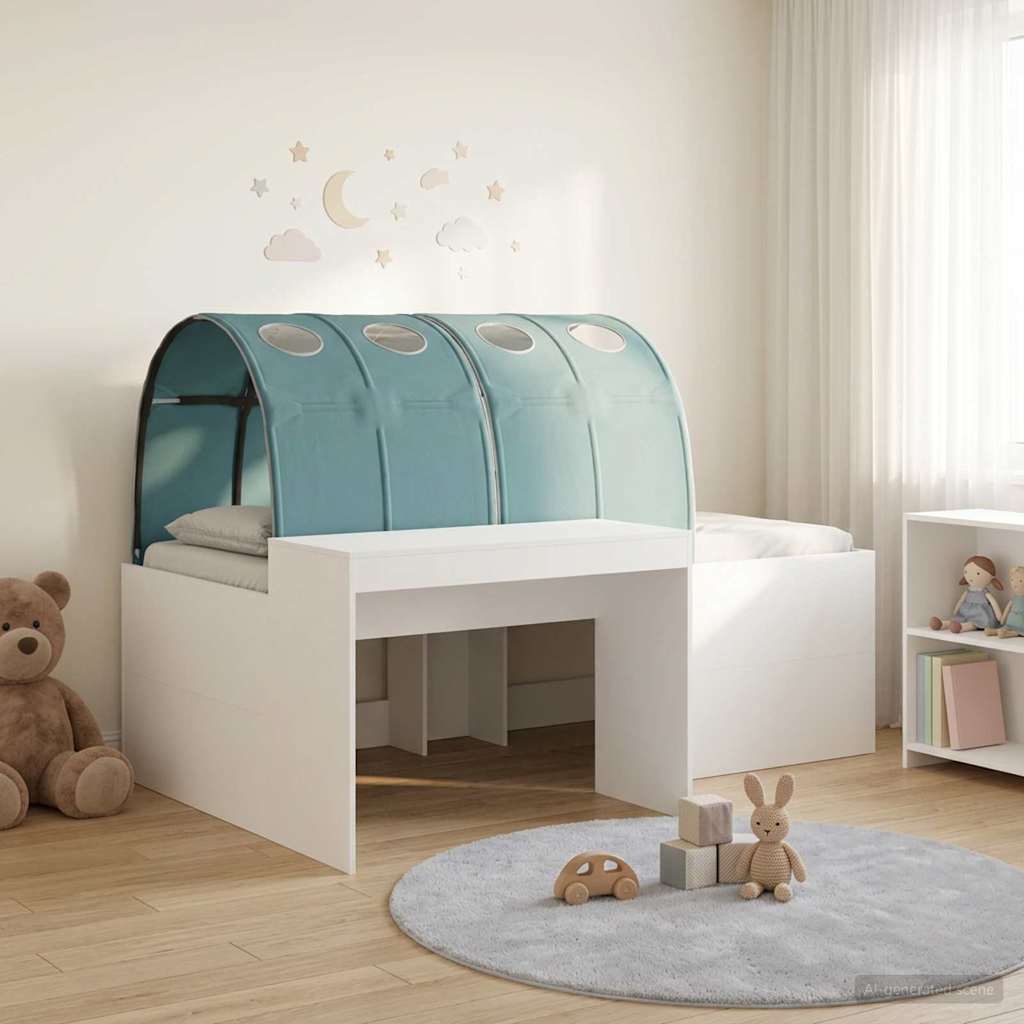 vidaXL Bed with Tunnel 4 pcs White and Light Blue Engineered Wood 1