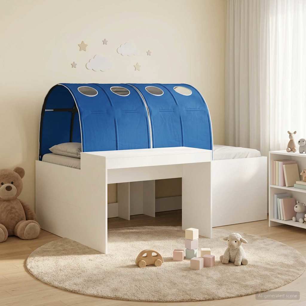 vidaXL Bed with Tunnel 3 pcs White and Blue Engineered Wood 1