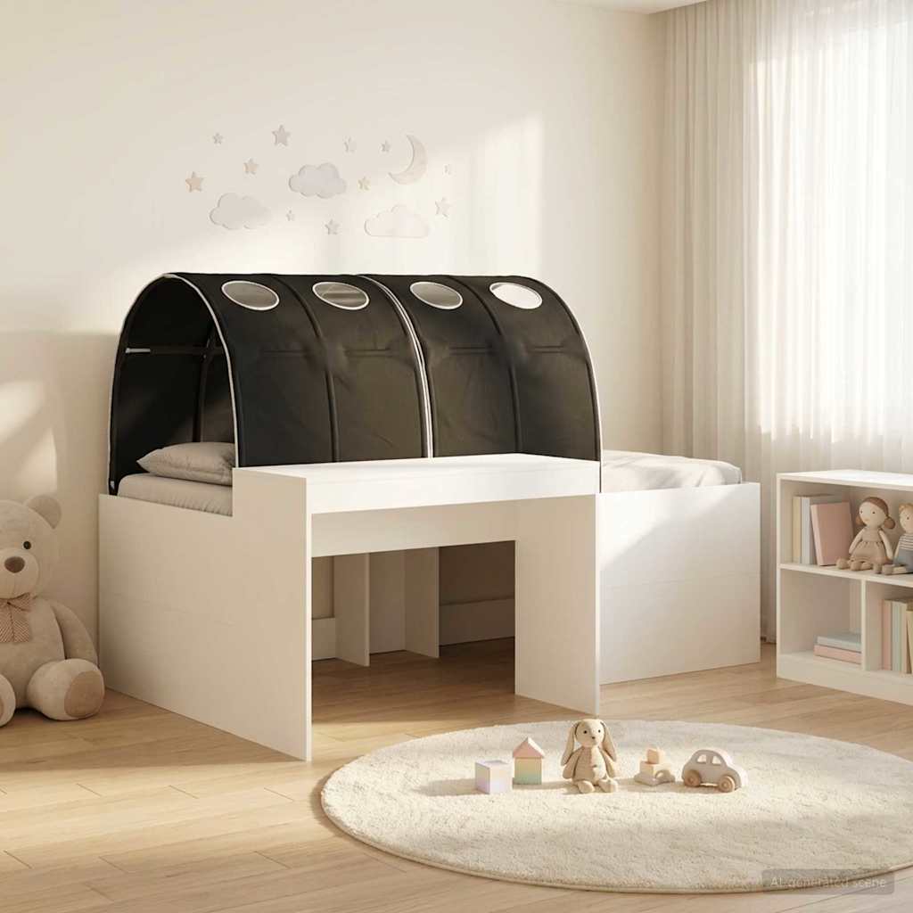 vidaXL Bed with Tunnel 3 pcs White and Black Engineered Wood 1