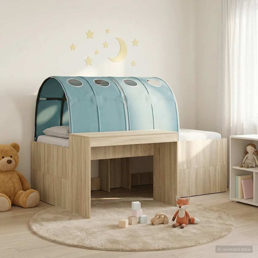vidaXL Kids'High Bed Frame with Desk 3 pcs Sonoma Oak and Light Blue 1