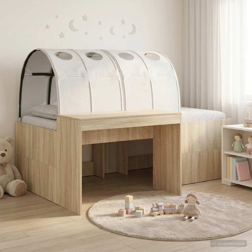 vidaXL Kids'High Bed Frame with Desk 3 pcs Sonoma Oak and white 1