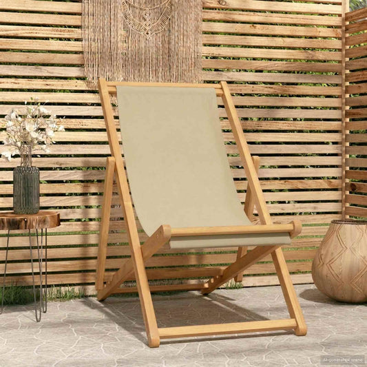 Beach Chair Solid Teak Wood Beige without armrest