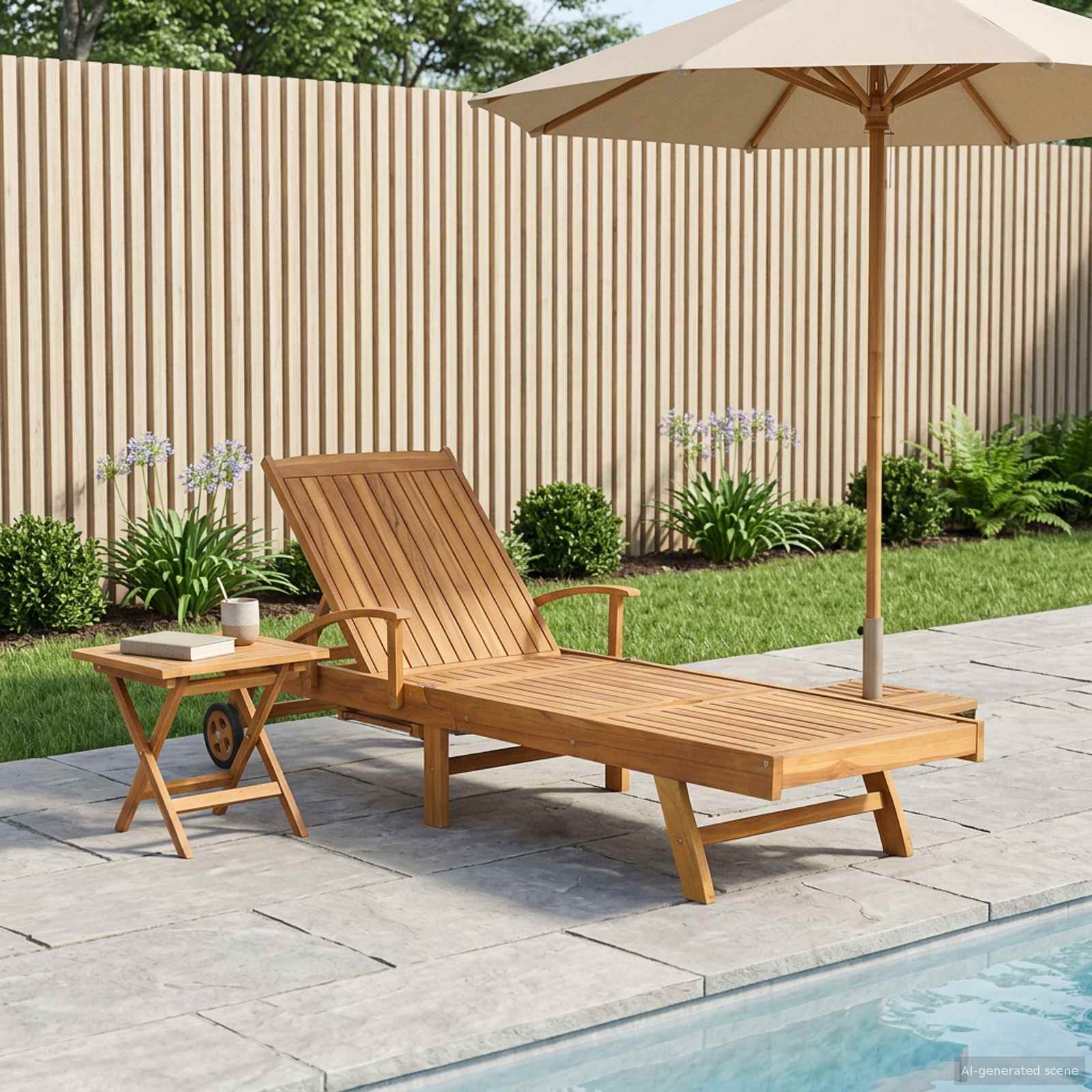 vidaXL Sun Lounger with Table Solid Teak Wood Brown 1
