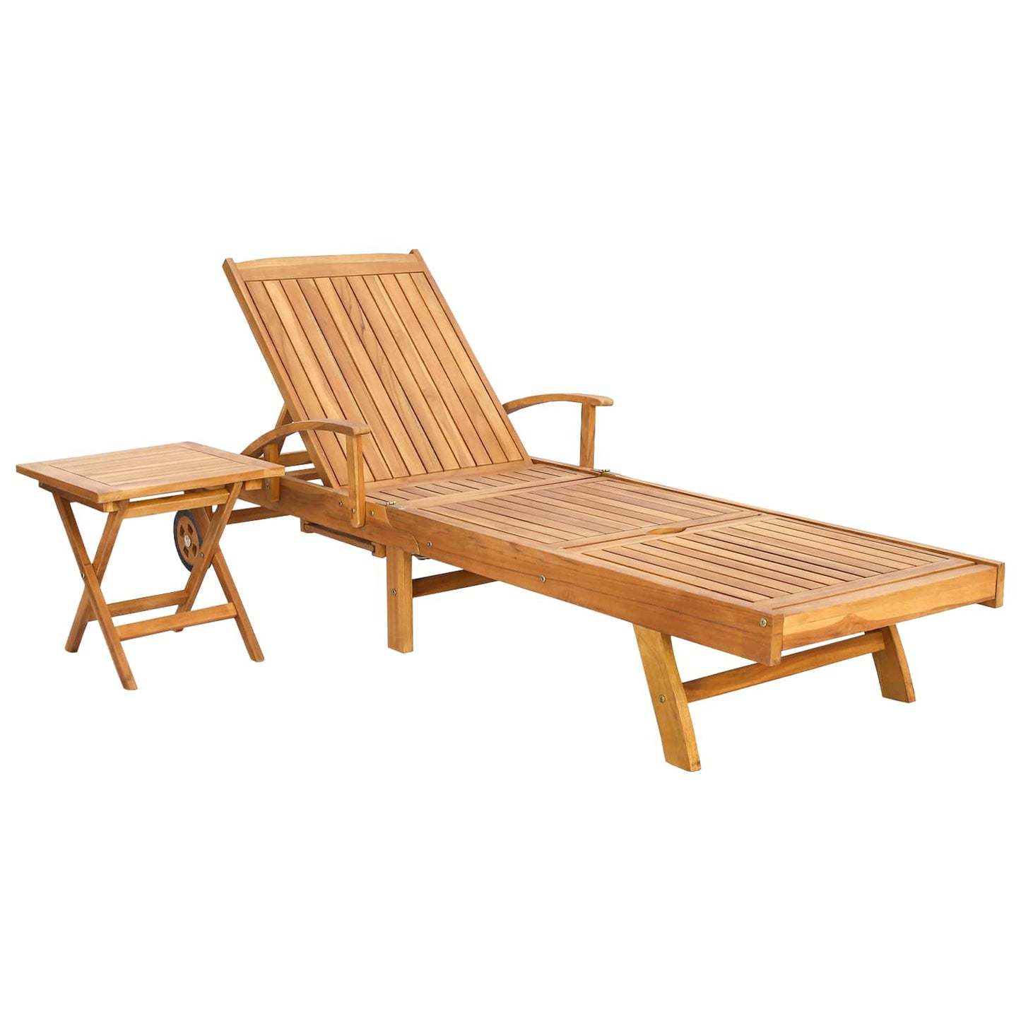 vidaXL Sun Lounger with Table Solid Teak Wood Brown 2