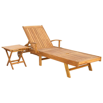 vidaXL Sun Lounger with Table Solid Teak Wood Brown 2