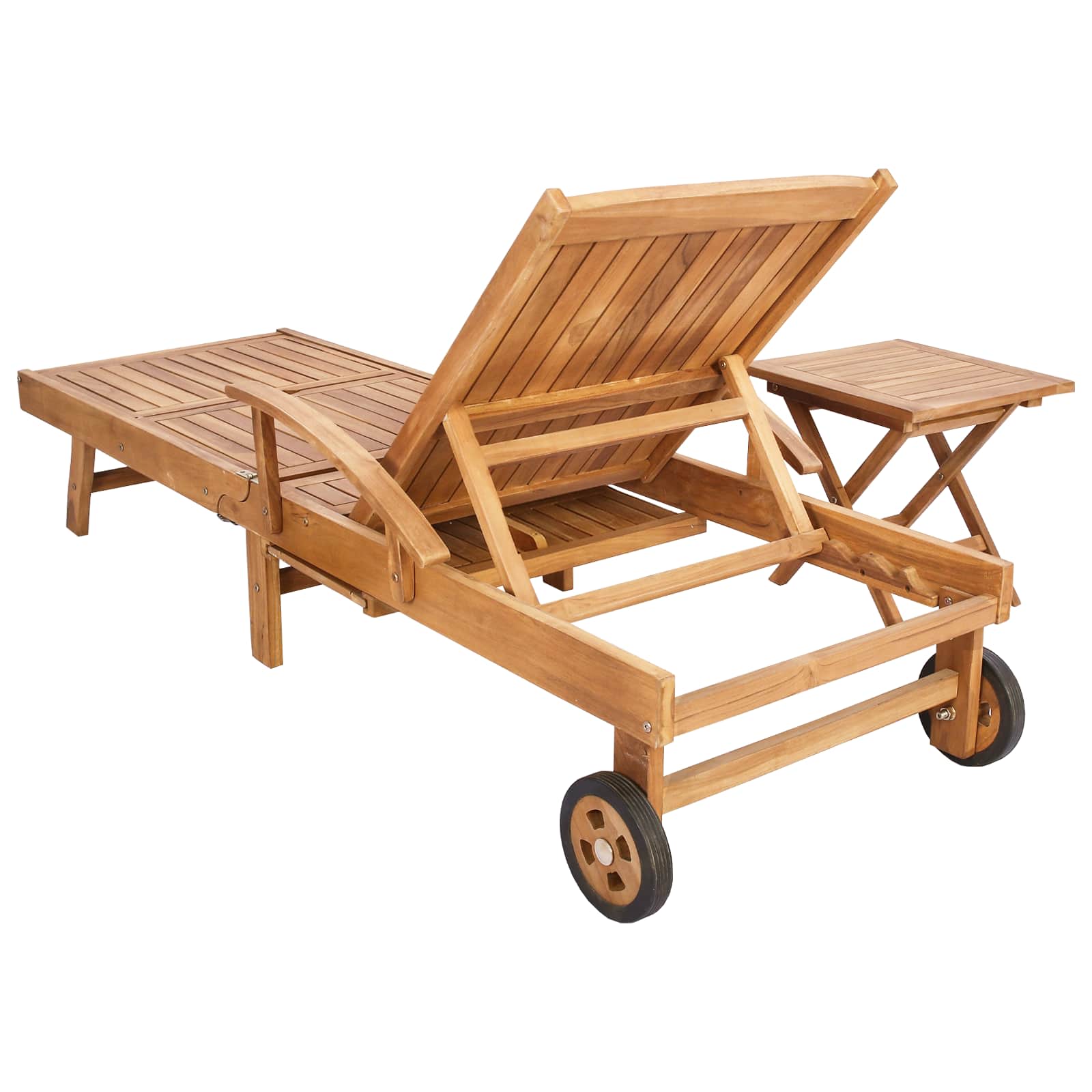 vidaXL Sun Lounger with Table Solid Teak Wood Brown 5