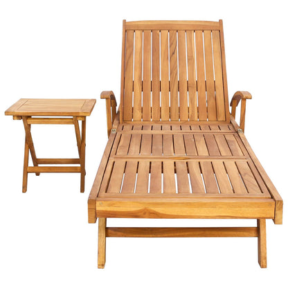 vidaXL Sun Lounger with Table Solid Teak Wood Brown 3
