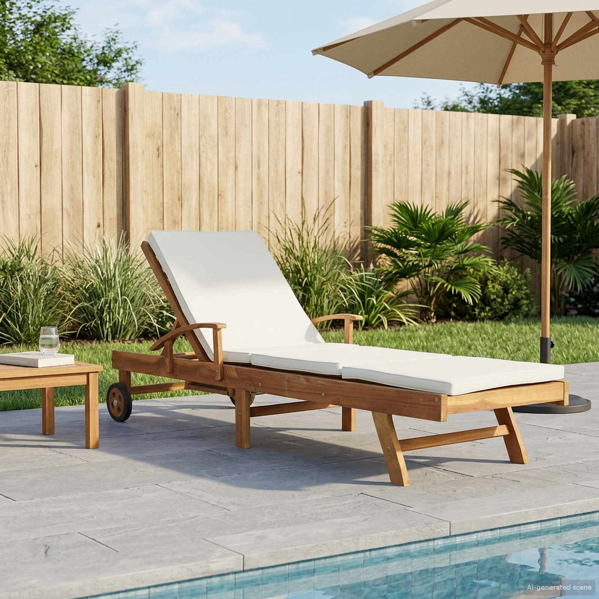 vidaXL Sun Lounger with Cushion Solid Teak Wood Brown and Cream 1