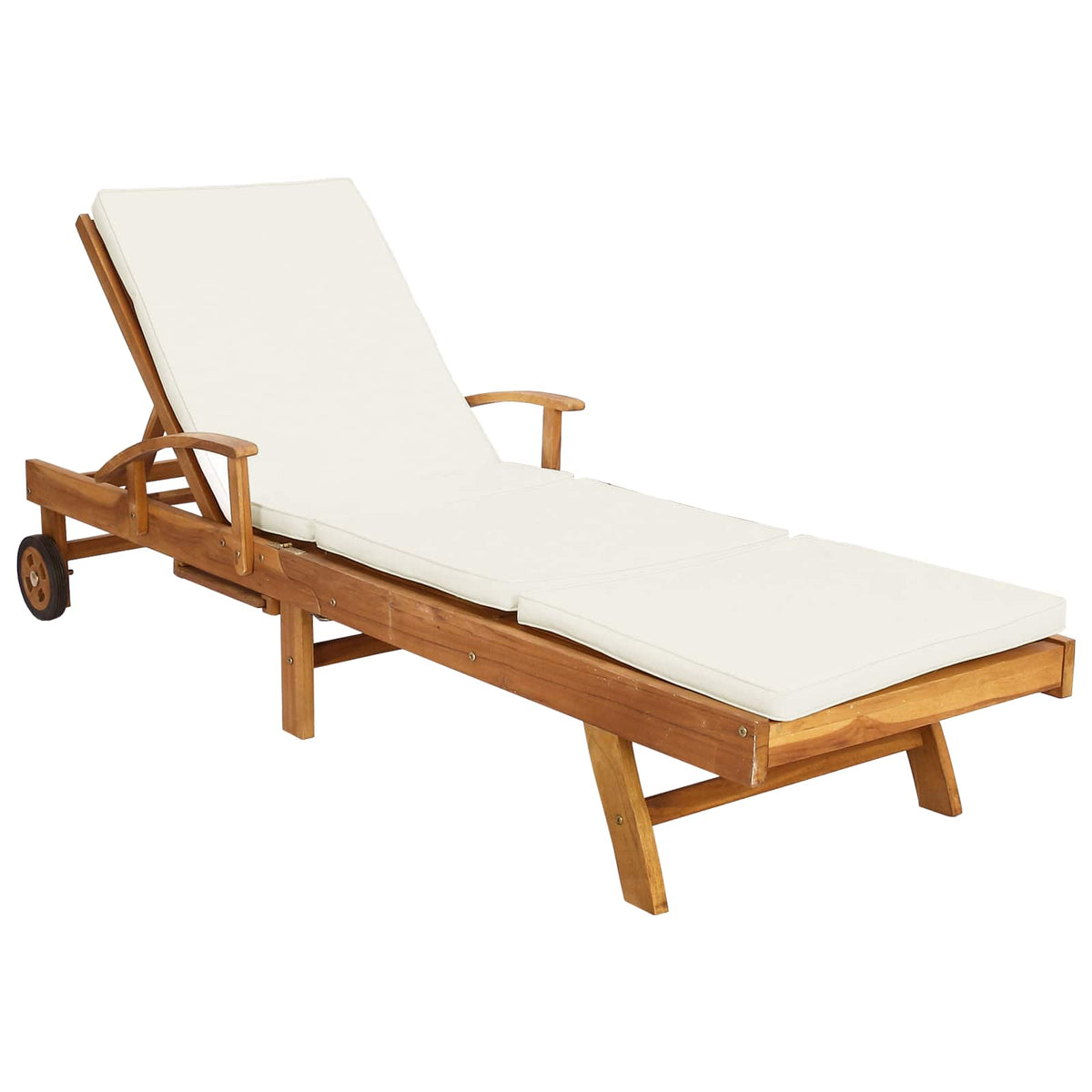 vidaXL Sun Lounger with Cushion Solid Teak Wood Brown and Cream 2