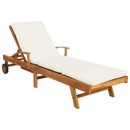 vidaXL Sun Lounger with Cushion Solid Teak Wood Brown and Cream 2