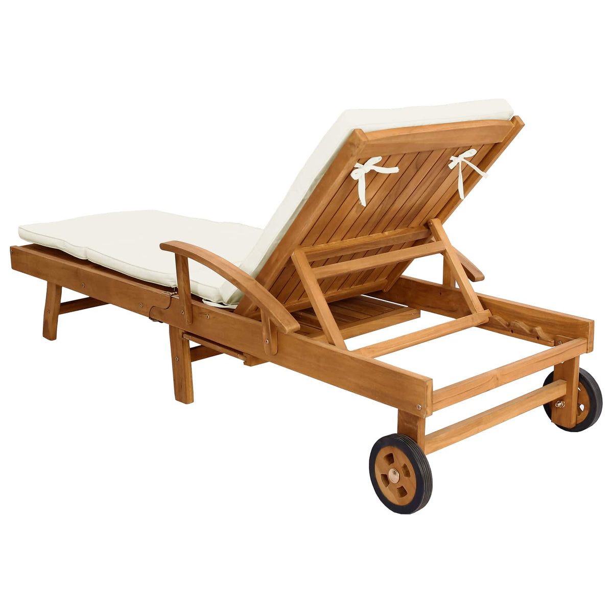 vidaXL Sun Lounger with Cushion Solid Teak Wood Brown and Cream 6
