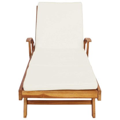 vidaXL Sun Lounger with Cushion Solid Teak Wood Brown and Cream 4
