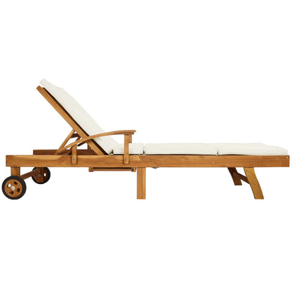 vidaXL Sun Lounger with Cushion Solid Teak Wood Brown and Cream 5