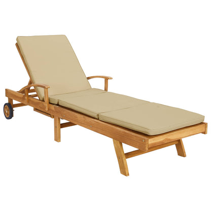 vidaXL Sun Lounger with Cushion 100% Polyester Solid-Teak 2