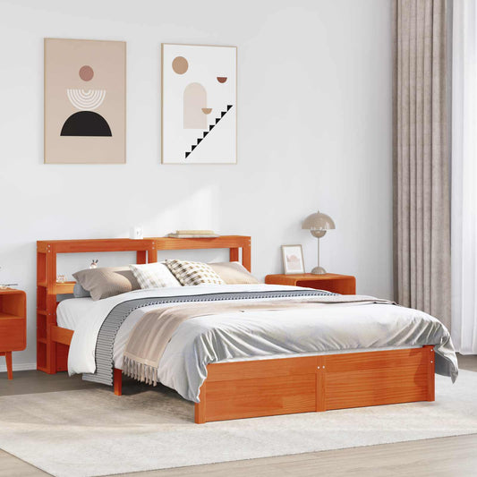 vidaXL Bed Frame with Shelf 2 pcs Wax Brown Solid Pine Wood 1