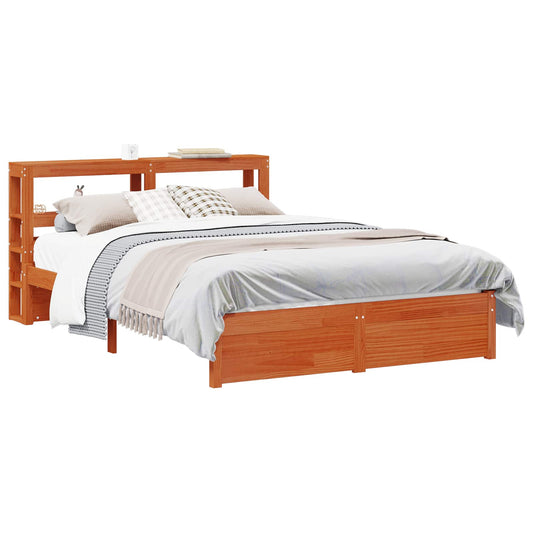 vidaXL Bed Frame with Shelf 2 pcs Wax Brown Solid Pine Wood 2
