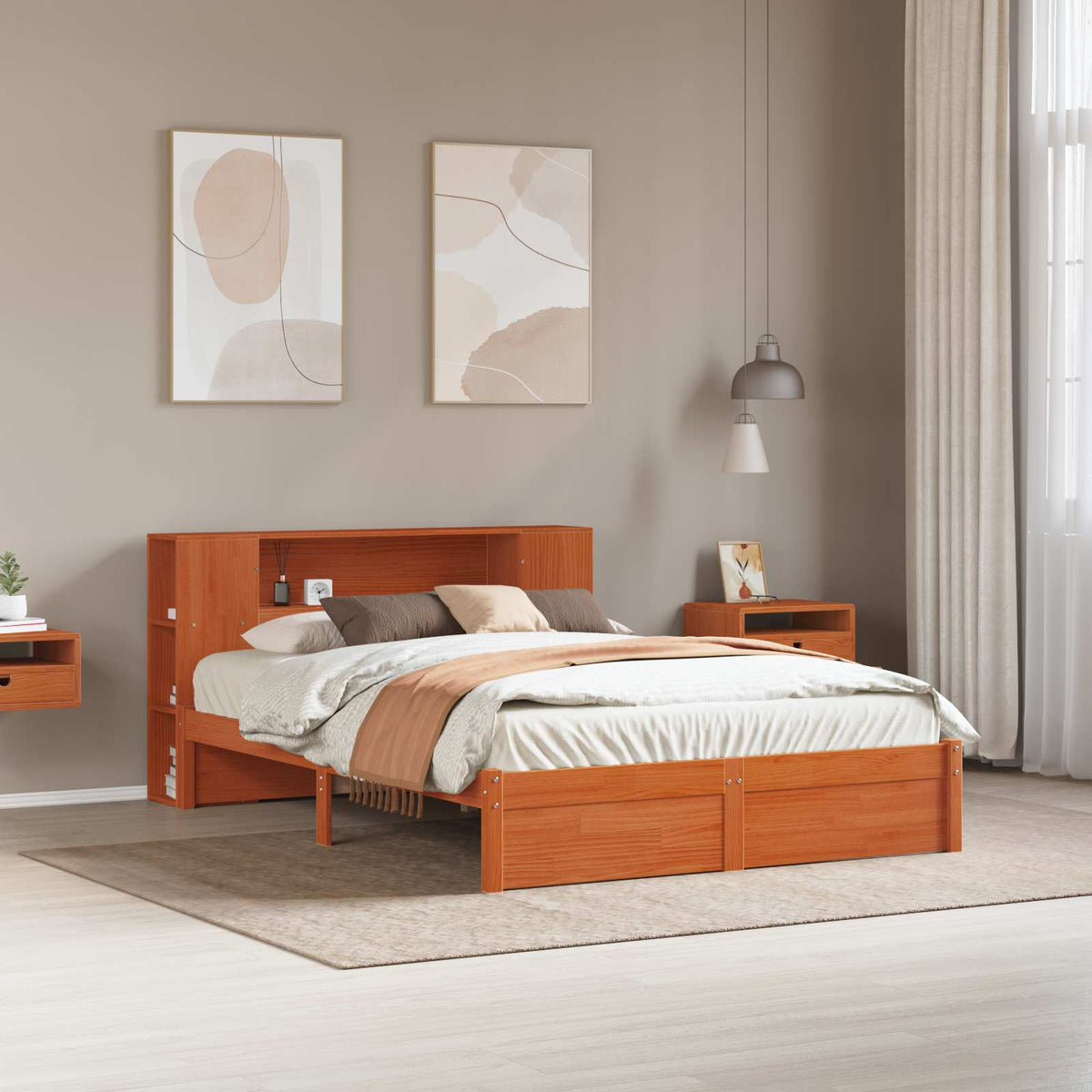 vidaXL Bed Frame with Storage Headboard Wax Brown 140 x 190 cm 1