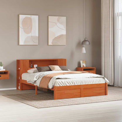 vidaXL Bed Frame with Storage Headboard Wax Brown 140 x 190 cm 1