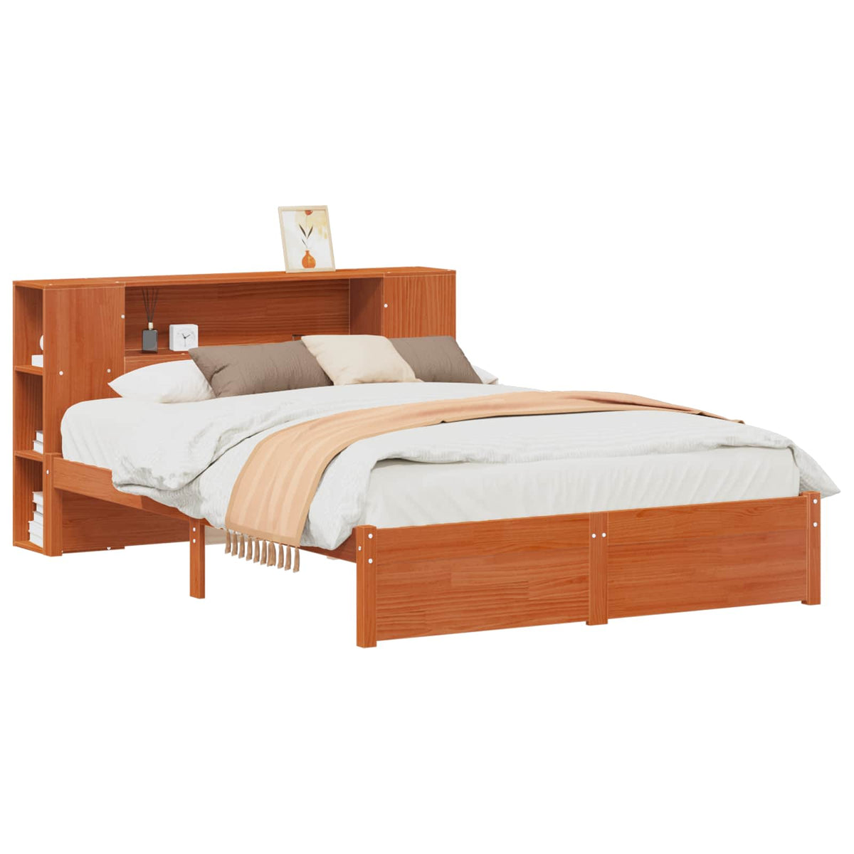 vidaXL Bed Frame with Storage Headboard Wax Brown 140 x 190 cm 2