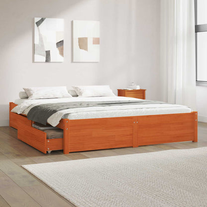 vidaXL Bed Frame with Drawer with Wheel 2 pcs Solid Pine Wood 1