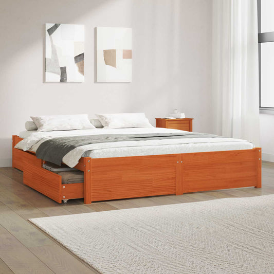 vidaXL Bed Frame with Drawer with Wheel 2 pcs Solid Pine Wood 1
