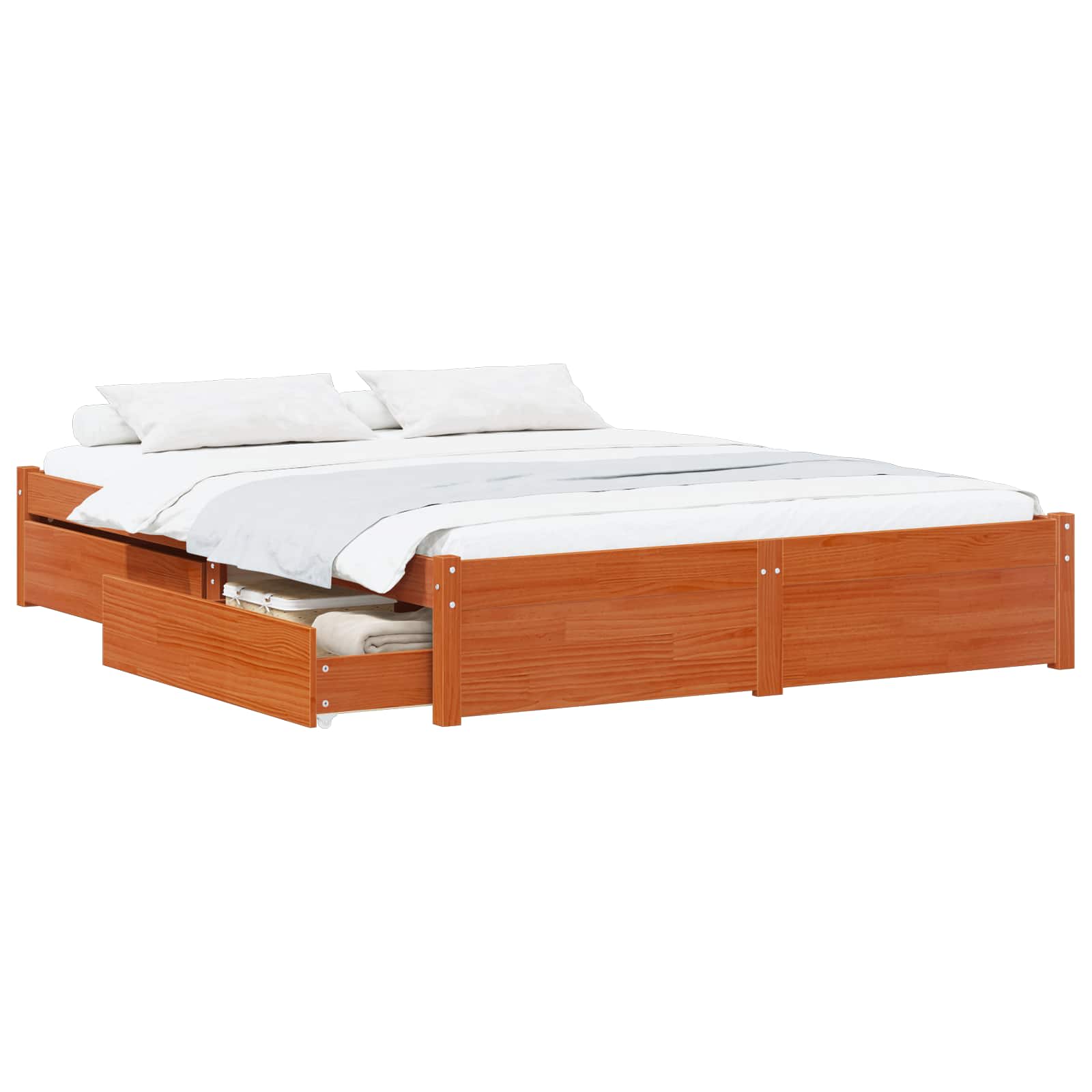 vidaXL Bed Frame with Drawer with Wheel 2 pcs Solid Pine Wood 2